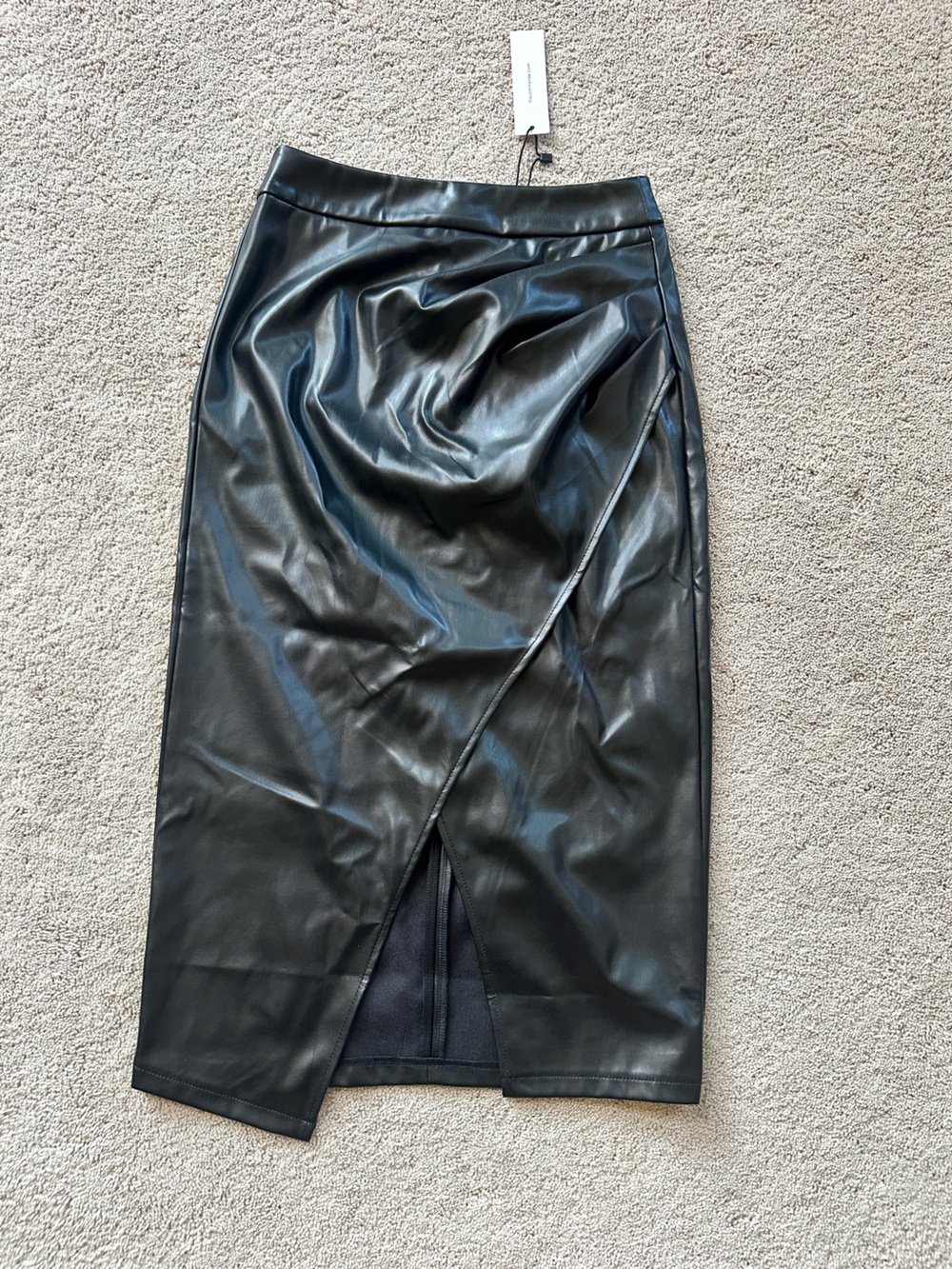 Commense Black Faux Leather Wrap Pencil Skirt